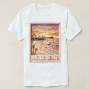 Camiseta Pacific Beach San Diego 3D Texturizado Surfing Via
