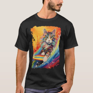 Camiseta Paddle Board Pop Art Maine Coon Surfing Cat