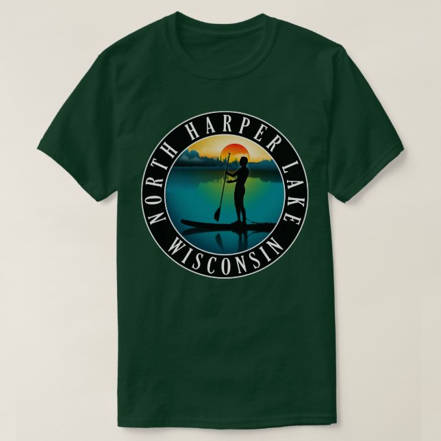 Camiseta Paddleboarding del Lago Wisconsin del Norte de Har (Diseño del anverso)