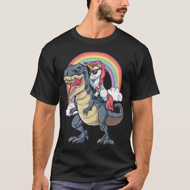 Camiseta Padre de amor de Unicorn Riding Dinosaur (Anverso)