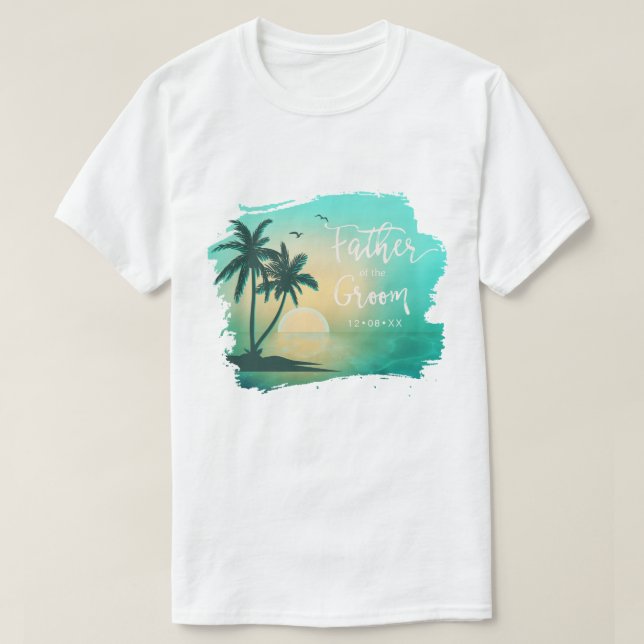 Camiseta Padre de Isla Tropical del Groom Verde azulada ID5 (Diseño del anverso)