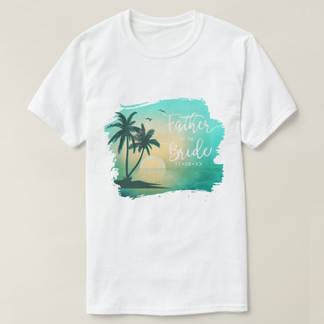 Camiseta Padre de la Isla Tropical de la Novia Verde azulad (Diseño del anverso)