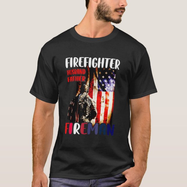 Camiseta Padre del marido de la bombera incendia bandera es (Anverso)