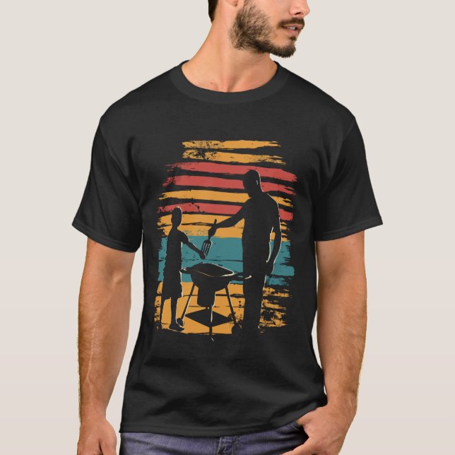 Camiseta padre e hijo asando BBQ vintage (Anverso)