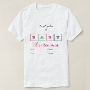Camiseta Padre Orgulloso de Estadísticas y Nombre de Bebé N