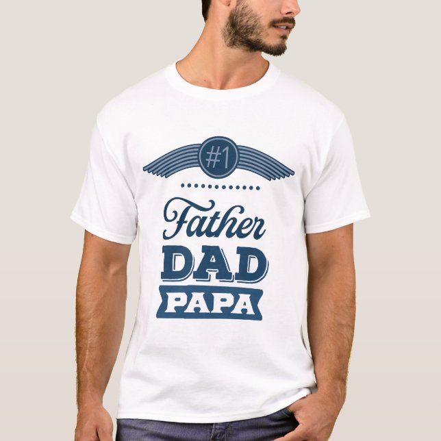 Camiseta Padre Padre Número Uno Tipografía Azul (Anverso)