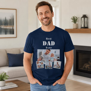 Camiseta Padre papá mejor collage de fotos azul