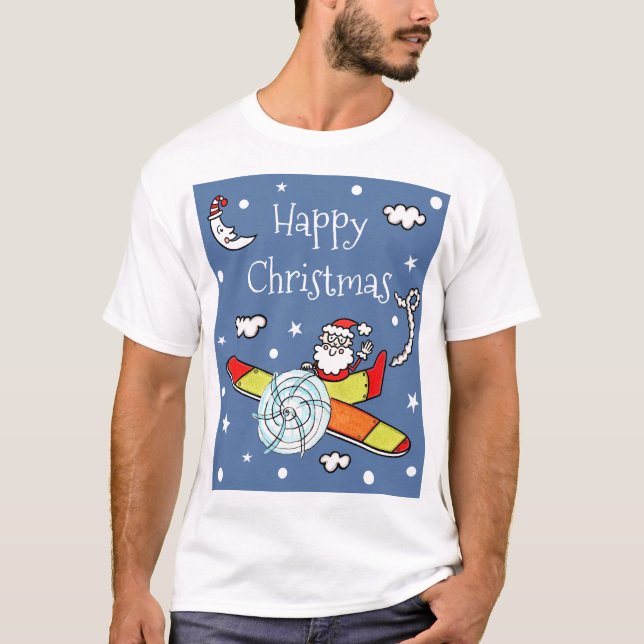 Camiseta Padre personalizado avión navideño Santa Claus (Anverso)