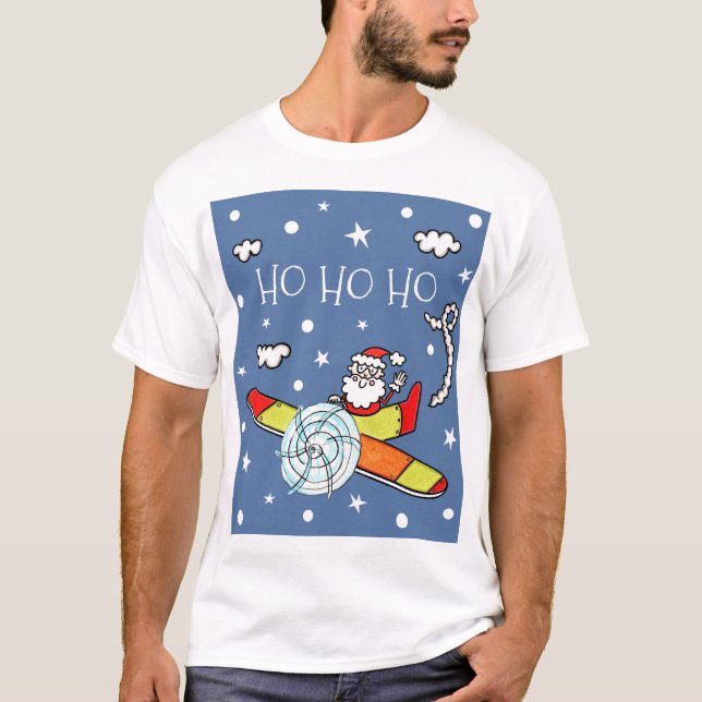Camiseta Padre personalizado avión navideño Santa Claus (Anverso)