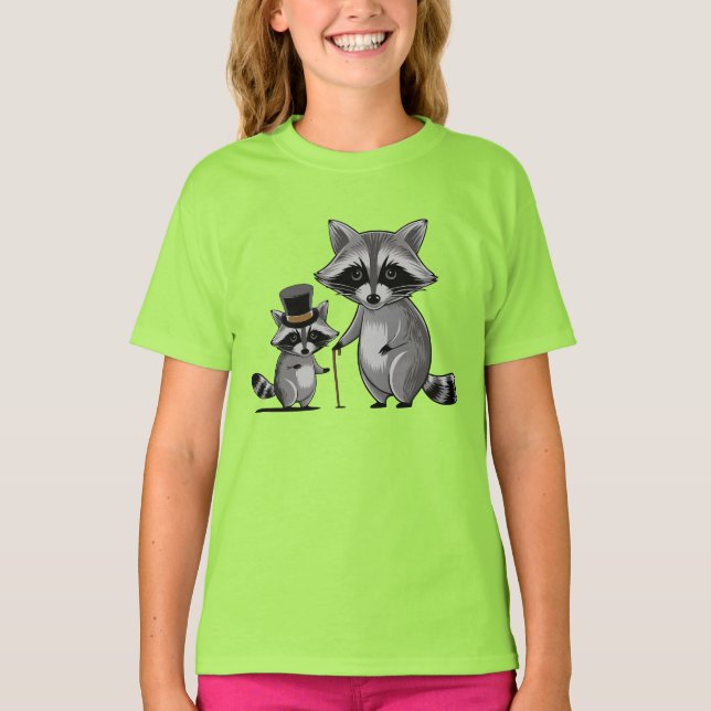 Camiseta Padre Raccoon con su hijo pequeño aprendiendo músi (Anverso)