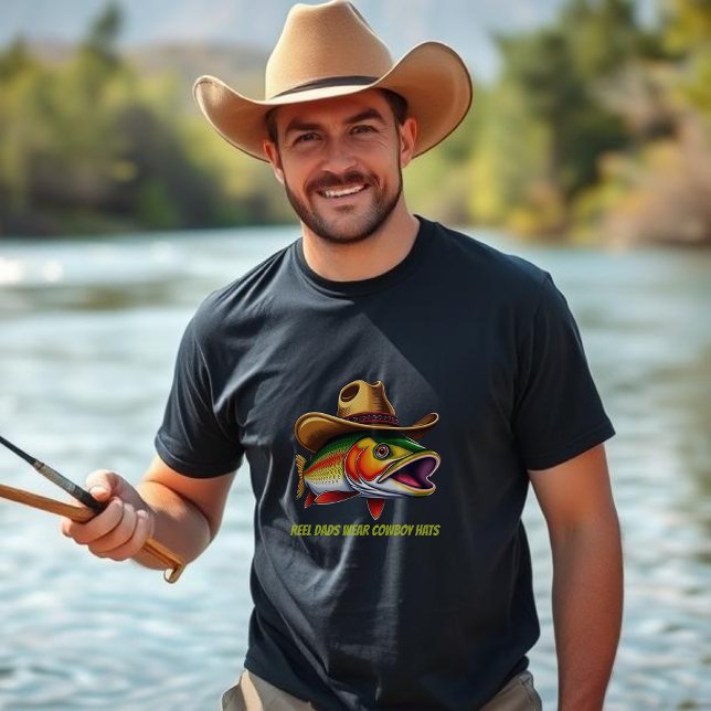 Camiseta Padres con peces divertidos que usan un Gorra de v (Funny T shirt for Men Father's Day T shirt Trout wearing a cowboy hat Fisherman Core cowboy fishing)