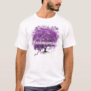 Camiseta Padrino de boda árbol de hoja de corazón púrpura d
