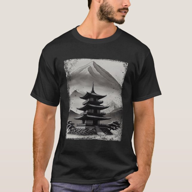 Camiseta Pagoda de lavado de tinta japonesa Ukiyo-E (Anverso)