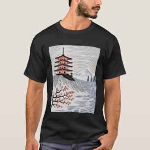 Camiseta Pagoda Japonesa Monte Fuji Flor de Cerezo Paisaje