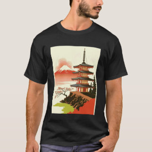 Camiseta Pagoda Japonesa Templo Monte Fuji Flor de Cerezo A