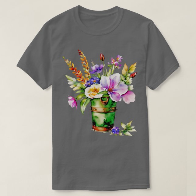 Camiseta Pail acuarela llena de flores de primavera (Diseño del anverso)
