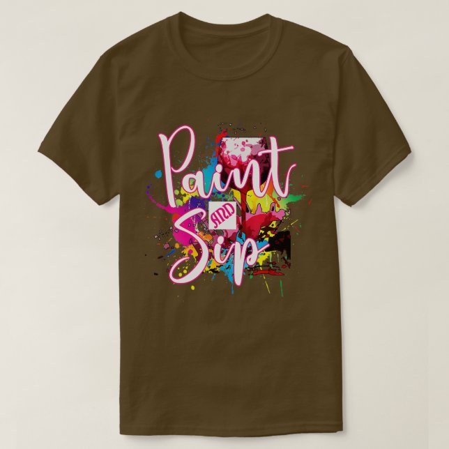 Camiseta Paint and Sip Fiesta Art Night Wine Canvas Novedad (Diseño del anverso)