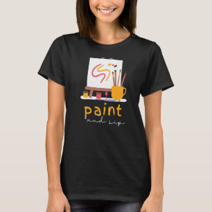 Camiseta Paint and Sip Fiesta Vino que bebe arcoiris