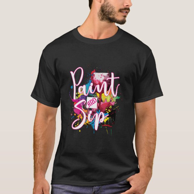 Camiseta Paint And Sip Py Night Canvas De Vino (Anverso)
