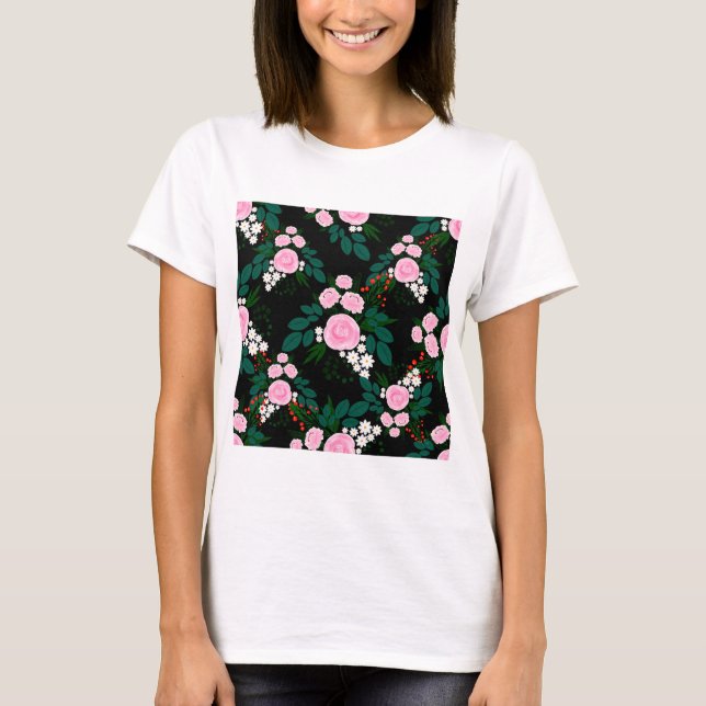 Camiseta Paint and white Floral acuarela elegante rosa y bl (Anverso)