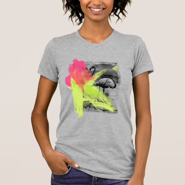 Camiseta Paint Brush Stroke Beach Flamingo Bird Fotografía (Anverso)
