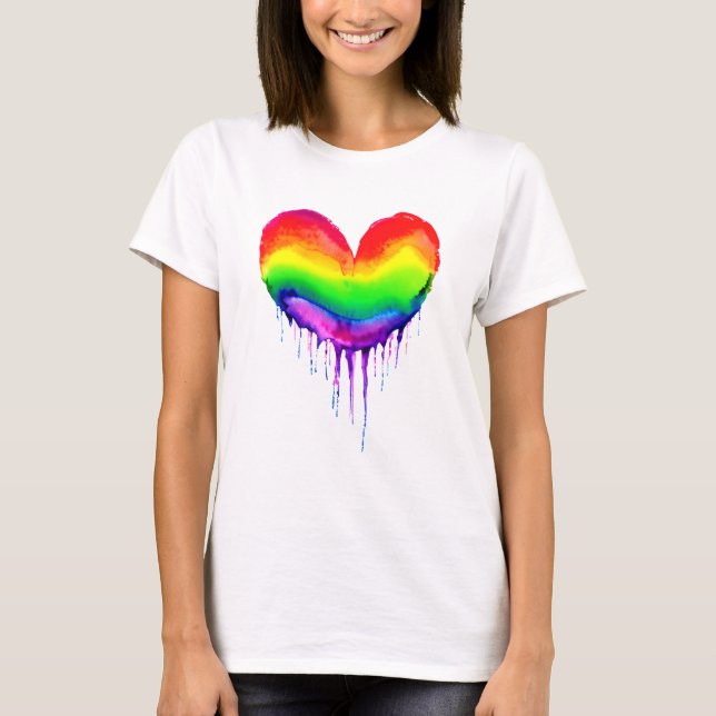 Camiseta Paint Rainbow Heart Dripping Paint (Anverso)