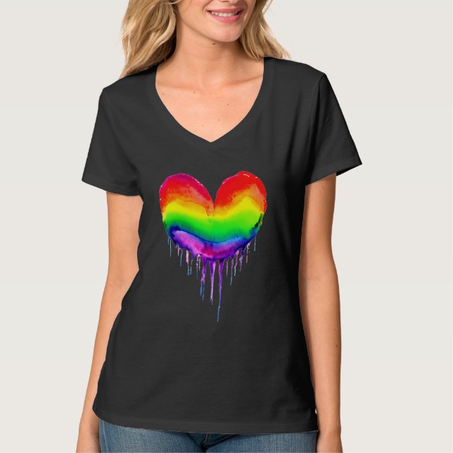 Camiseta Paint Rainbow Heart Dripping Paint (Anverso)