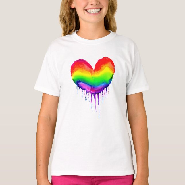 Camiseta Paint Rainbow Heart Dripping Paint (Anverso)