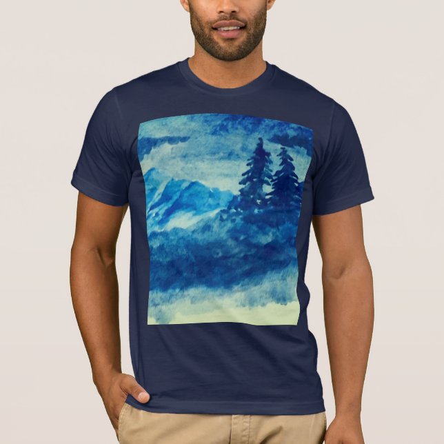 Camiseta Paintaje paisajístico de las montañas acuarelas de (Anverso)
