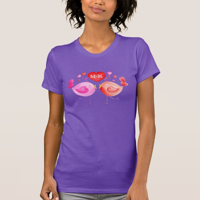 Camiseta Painted love birds custom initials art t-shirt (Anverso)
