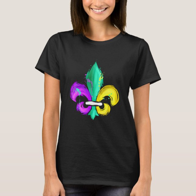 Camiseta Painted Purple Green And Golden Fleur De Lis For M (Anverso)