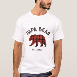 Camiseta País Cuadros Papá Oso Padre Año Establecido Blanco
