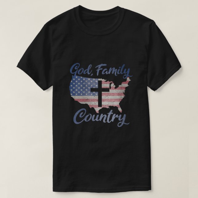Camiseta PAÍS DE LA FAMILIA DIOS Cruz Cristiana Bandera Ame (Diseño del anverso)