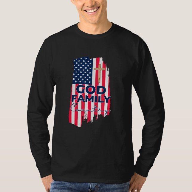 Camiseta País de la Familia Dios Cruz Cristiana Patriótica  (Anverso)