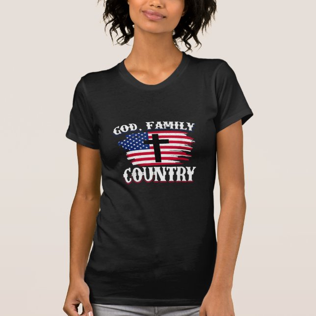 Camiseta País de la familia Dios Cruz de la Bandera America (Anverso)