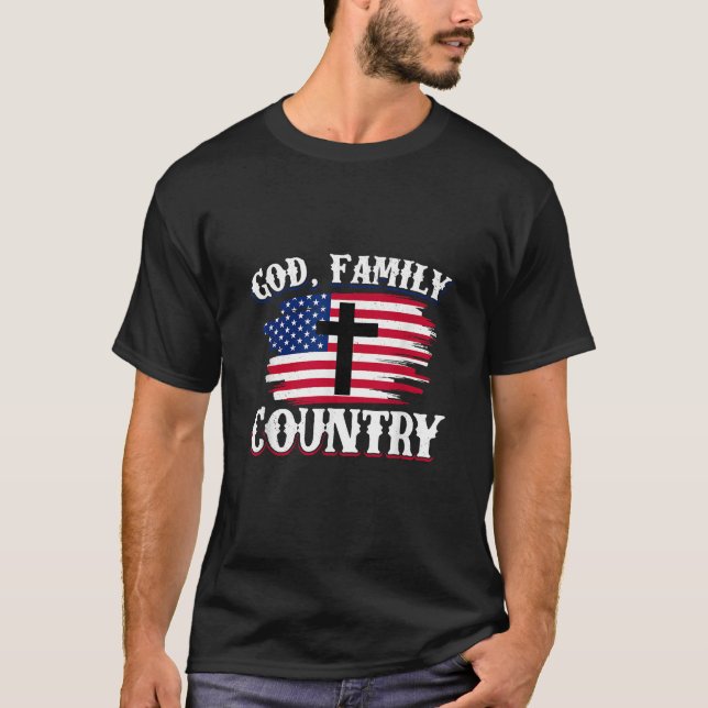 Camiseta País de la familia Dios Cruz de la Bandera America (Anverso)