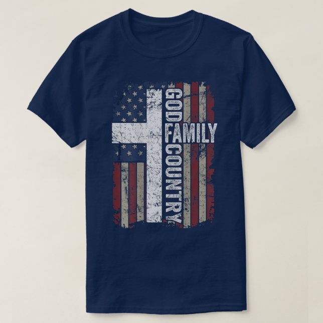 Camiseta País de la familia Dios Patriótico Cruz Cristiana  (Diseño del anverso)