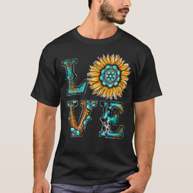 Camiseta País Occidental Boho Turquoise Love Sunflower (Anverso)