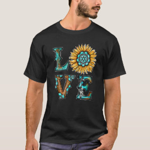 Camiseta País Occidental Boho Turquoise Love Sunflower Roda