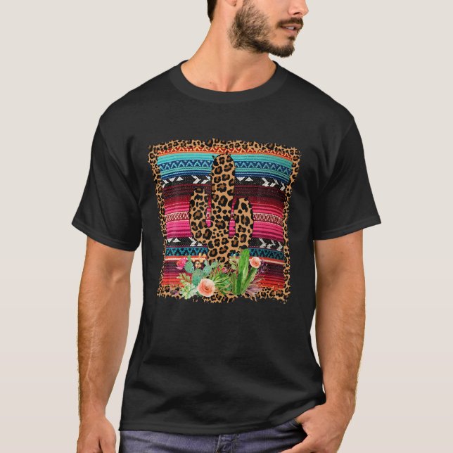 Camiseta País Occidental Serape Leopardo Cactus Cowgirl Hor (Anverso)