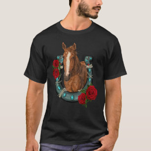 Camiseta País Occidental Texas Cowgirl Floral Horseshoe Hor