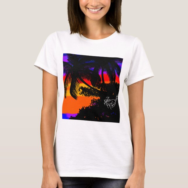 Camiseta Paisagem por do sol com coqueiros (Anverso)