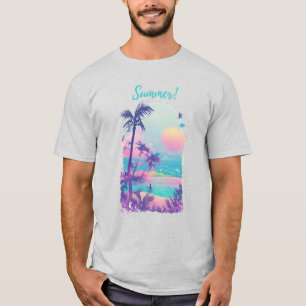 Camiseta Paisaje 1 verano, agua, flores, arena, olas