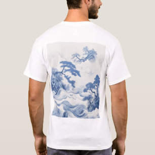 Camiseta Paisaje acuático Serene Blue and White Painttin