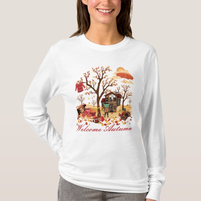 Camiseta Paisaje agradable de la caída del otoño (Anverso)
