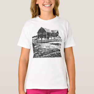 Camiseta Paisaje campestre estilo madera casa de campo
