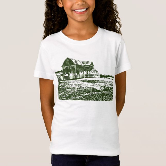 Camiseta Paisaje campestre estilo madera casa de campo (Anverso)