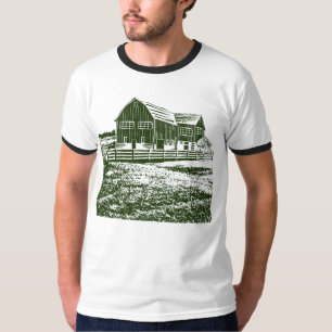 Camiseta Paisaje campestre estilo madera casa de campo
