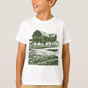 Camiseta Paisaje campestre estilo madera casa de campo