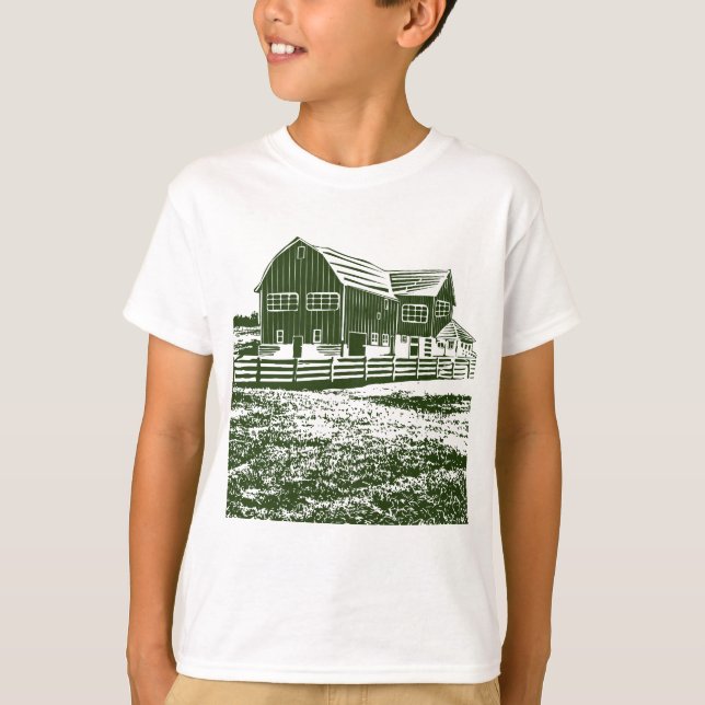 Camiseta Paisaje campestre estilo madera casa de campo (Anverso)